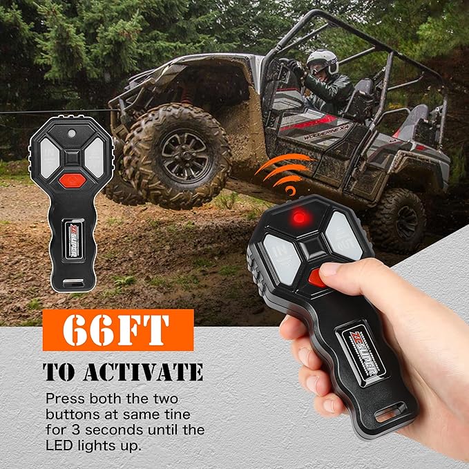 ZESUPER 2500 lb 12V DC Electric Winch 30 ft Synthetic Rope Off Road Waterproof UTV ATV Boat Winch Kits with Wireless Remote,Handheld Switch