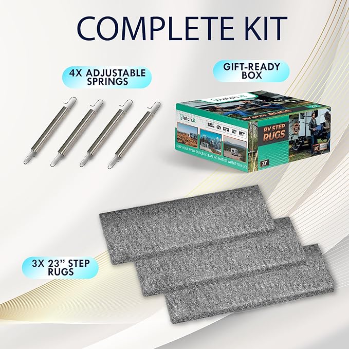 LATCH.IT RV Step Covers 3 Pack | 23-inch Wide Camper Step Covers Fit 8-11" Deep Stairs | Gray RV Stair Covers | Straight RV Step Carpet | Keep Your RV Cleaner with Our RV Stair Carpet!