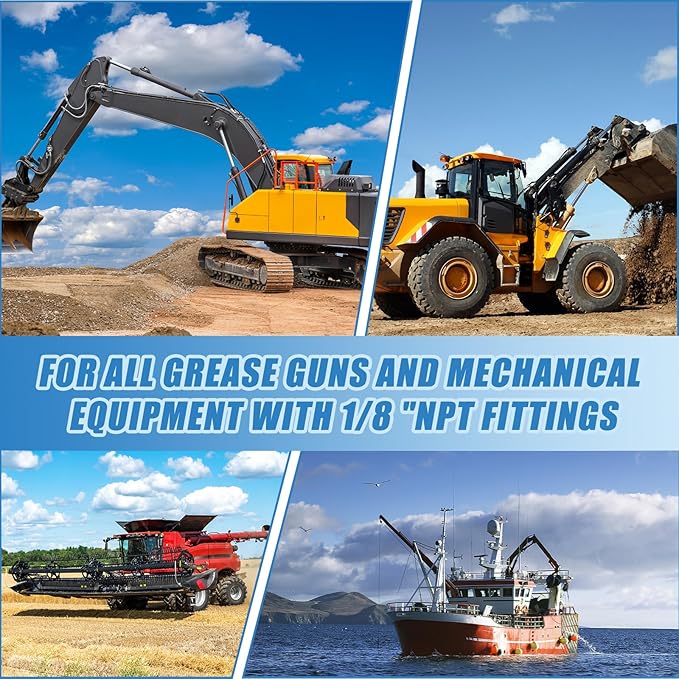 Grease Gun Coupler, Strong Lock & Extra Reach Grease Coupler, Heavy Duty 12000 PSI Quick Release Grease Gun Tips, Compatible with All Grease Guns 1/8" NPT Fittings