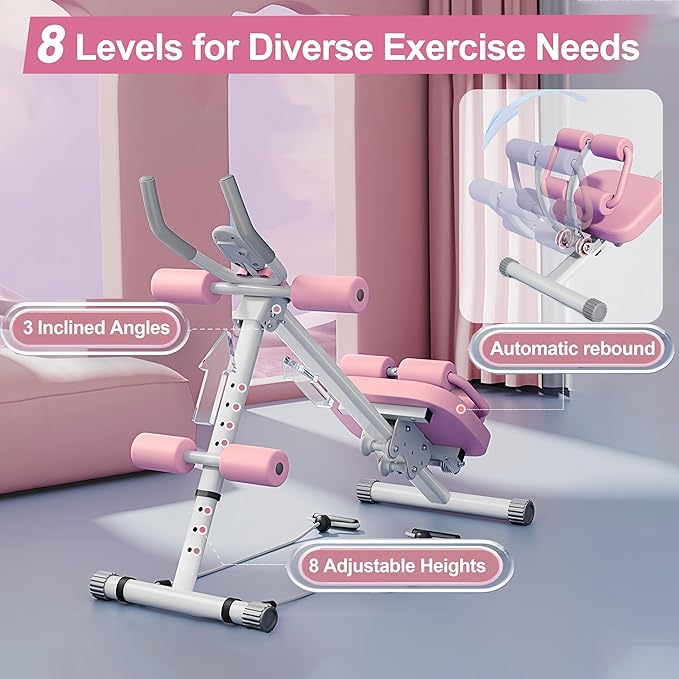 EPHESPORT Multifunctional Ab Machine, Adjustable Ab Workout Equipment, Ab & Sit Up Machine for Stomach Workout, Foldable Abdominal Trainer With Knee and Back Protection, Full Body Workout for Home Gym