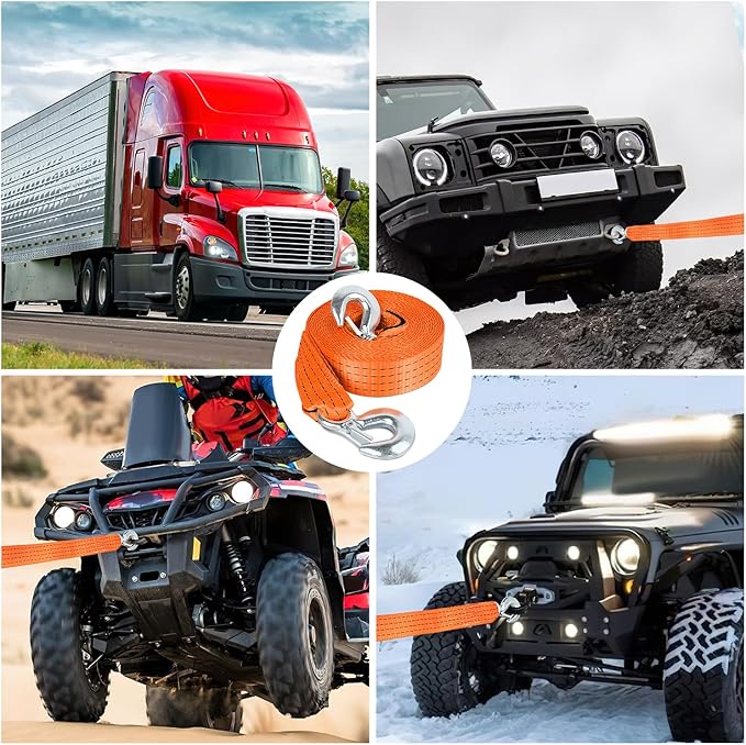 Nilight Tow Strap Heavy Duty with Safety Hooks 2”x20’ 10,000LBS Breaking Strength Towing Strap Rope for Trucks Vehicles Towing Accessories Cable Trailers, 2 Years Warranty