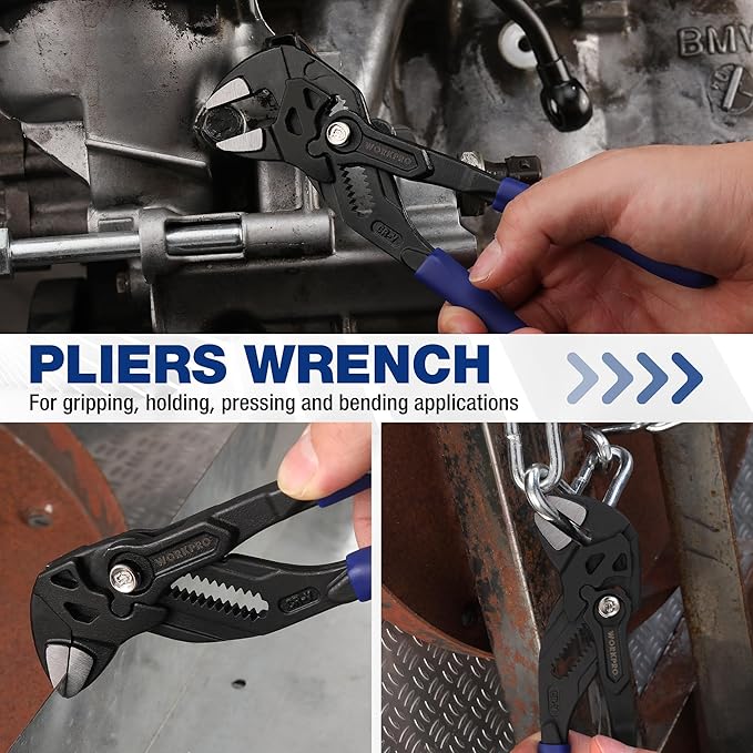 WORKPRO 7-Inch Pliers Wrench, CR-V Construction Wrench Pliers, Adjustable Parallel Smooth Jaw Pliers, Black Finish, Groove Lock Mechanism