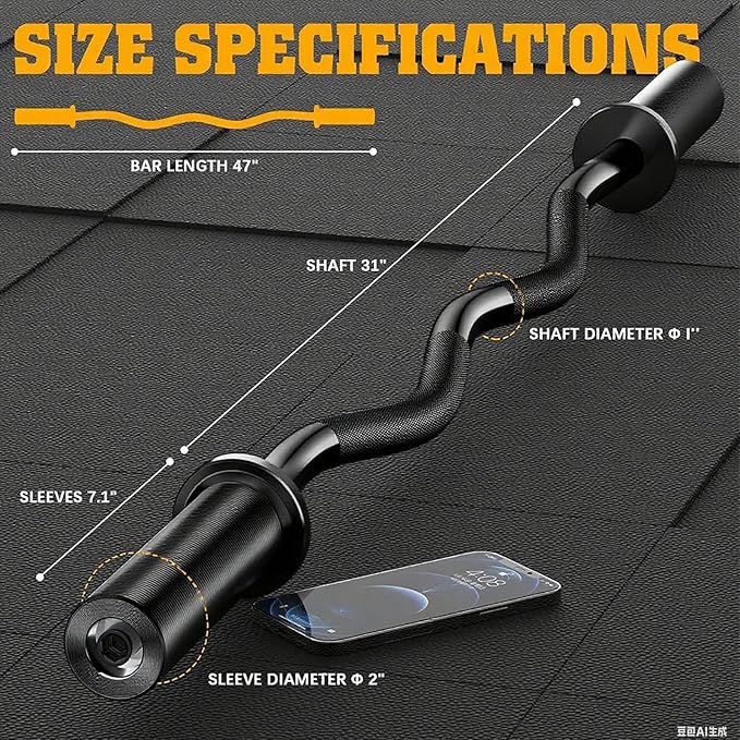 Olympic EZ Curl Barbell Bar, 47” Strength Training EZ Bar for Weight Lifting,Hip Thrusts,Biceps, triceps, Back/Leg Muscle Exercise,Chrome Curling Bar for 2 Inch Weight Plates,with 2 Spring Collars(500LBS)