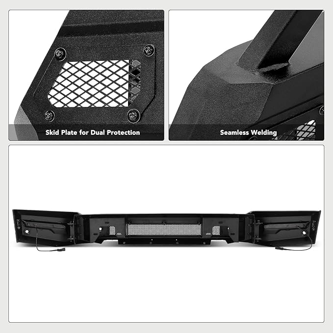 YHTAUTO Bull Bar Push Bar with Skid Plate Light Mount Fit Chevrolet Models, Silverado 1500 2019-2021, Silverado 1500 LTD 2022, Heavy Duty Steel Brush Guard for Truck Front Bumper Textured Black