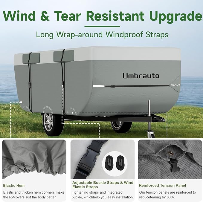 Pop Up Camper Cover Fits 11-13ft High-Wall Tent Trailer: Lightweight Pop Up Trailer Cover Umbrauto Waterproof, 7 Layers Top Breathable Ripstop Windproof