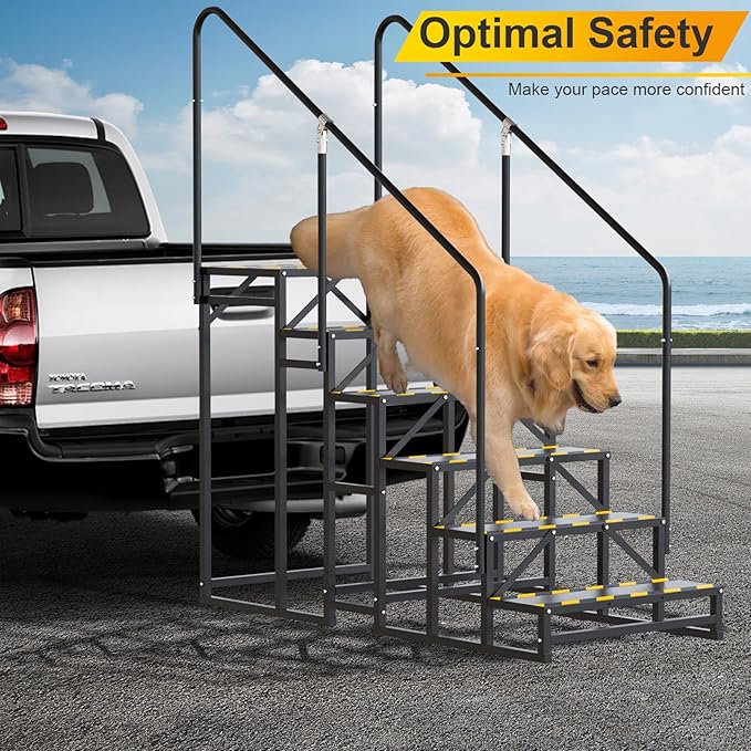 RV Steps with Handrail, Hot Tub Steps with Handrail, Portable Stairs Steps for 5th Wheel RV, Mobile Home Stairs Outdoor RV Step (6 Steps with 2 Handrails)