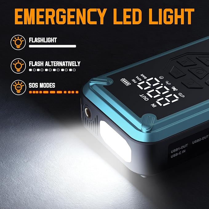 Jump Starter with Air Compressor, Acmount 5000A Car Battery Jump Starter with 150PSI Tire Inflator for Up to 9.0 Gas/8.0L Diesel, 12V Portable Jump Starter Box with LCD Display, Light (Blue)