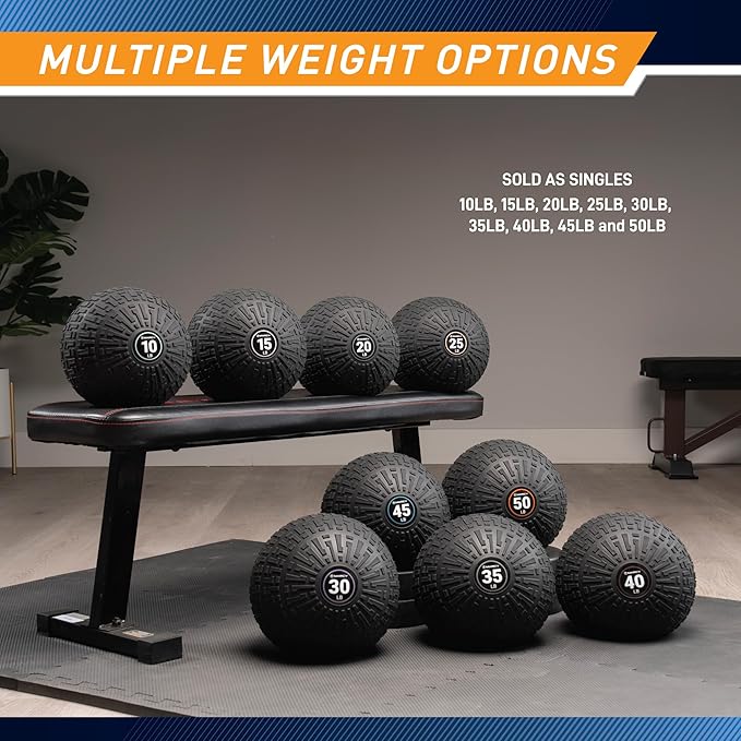 Marcy Slam Ball, 10–50 lbs Dead Weight, Non-Bounce, Sand-Filled Medicine Ball with Durable PVC Shell & Textured Grip for Slams, Tosses, Core & Full Body Training
