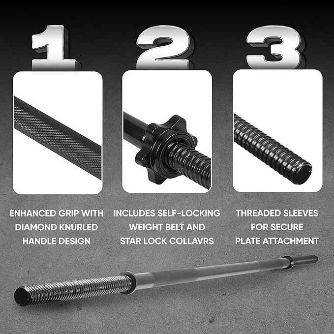 Yes4All 480LB Standard Straight Barbell 60" & EZ Curl Bar 47", Weight Bar 1" Diameter - Star Lock Collars & Rubber Ring for Deadlifts, Squats