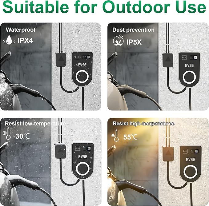 RUTU Ev Charger Level 2 J1772 Chargers, 48 Amp Level 2 Ev Charger Hardwired Up to 11.5Kw, Smart Electric Car Chargers with Flexible 25Ft Cable, 240v WiFi Enabled Electric Vehicle Charging Stations