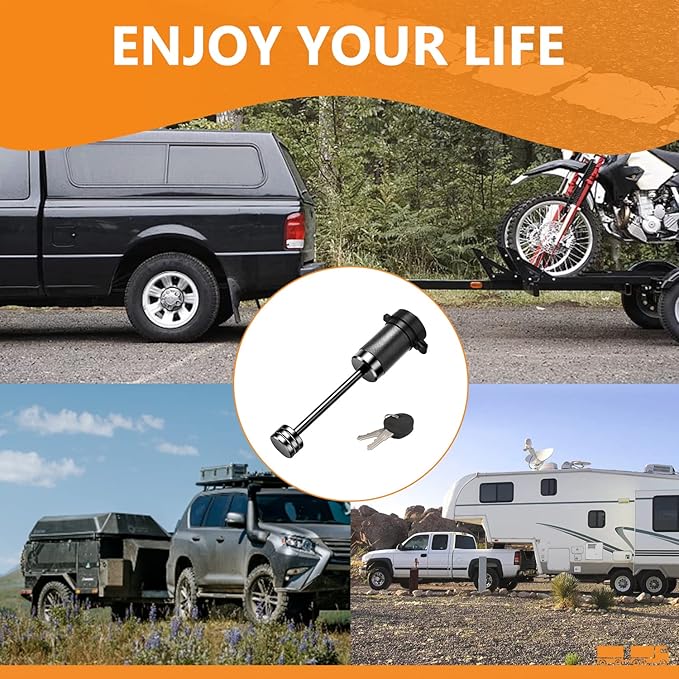 Trailer Coupler Lock 1/4" Dia, Trailer Tongue Lock with 3-1/2 Inch Span Fits Latch-Type Coupler, Solid Coupler Lock with Keys for Towing Boat Truck RV Car Trailer (1Pack)