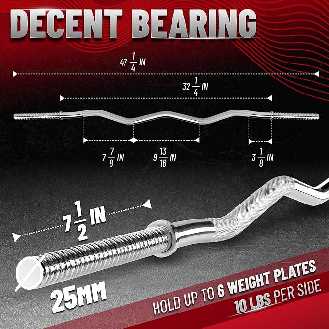 Yes4All 480LB Standard Straight Barbell 60" & EZ Curl Bar 47", Weight Bar 1" Diameter - Star Lock Collars & Rubber Ring for Deadlifts, Squats