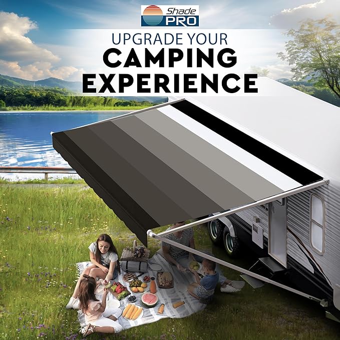 ShadePro - RV Awning Fabric Replacement - Heavy Duty Weatherproof Vinyl - Universal Outdoor Canopy for Camper, Trailer, and Motorhome Awnings - Granite Blk WG - 17' (Fabric 16' 2")
