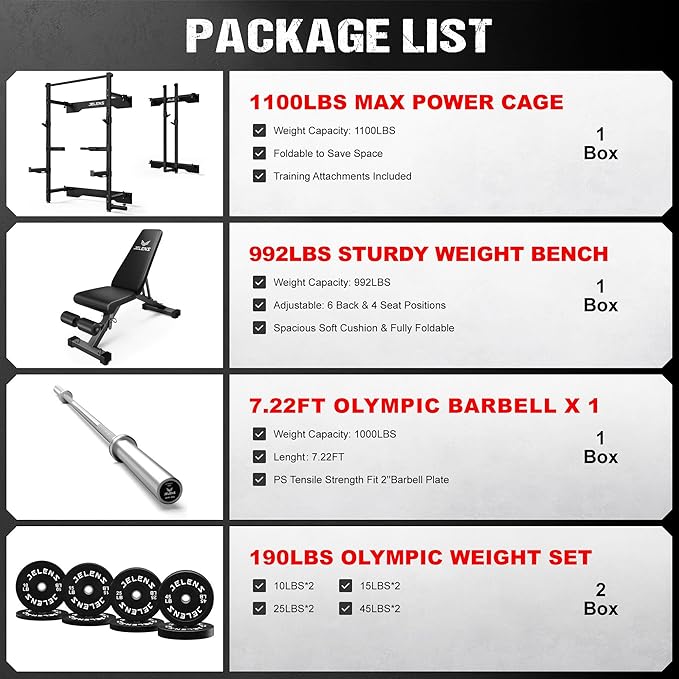 Folding Squat Rack, Wall Mounted Power Rack for Home Gym, Space Saving Multi-Functional Power Cage with Attachments
