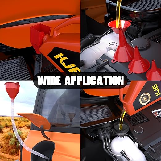 KJE 19 Pcs Automotive Funnel Set, Spout Replacements, Plastic Wide Mouth Transmission Funnels, Flexible Oil Funnel Kit for Automotive Use