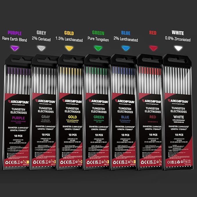 ARCCAPTAIN TIG Welding Tungsten Electrode 10-Pack 3/32"x 7"(Red, WT20/EWth-2)