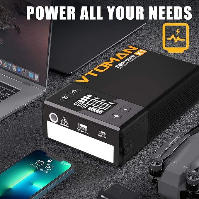 VTOMAN X1 Jump Starter with Air Compressor, Car Battery Jumper Starter (Up to 8.5L Gas/6L Diesel Engine) with 150PSI Auto Tire Inflator, 12V Portable Booster Pack, Lithium Jump Box Charger-Black
