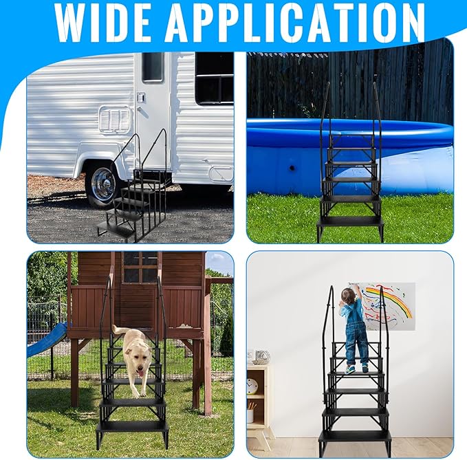 RV Stairs 6 Step Ladder, RV Steps Anti-Slip, Hot Tub Steps with Handrail, 660 lbs RV Ladder for 5th Wheel RV, Mobile Home Stairs(2handrails)