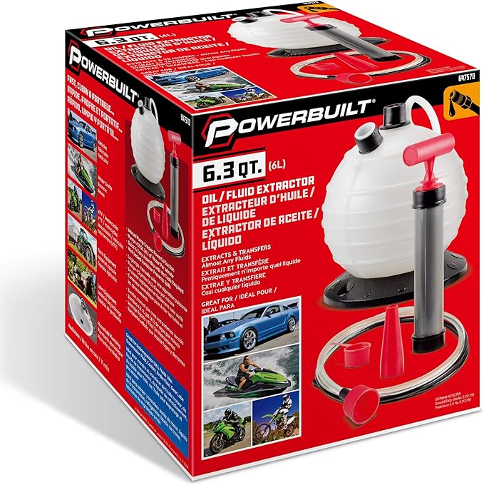 Powerbuilt Oil and Fluid Extractor 6.3 Quart (6 Liter), Manual Liquid Pump Extract and Transfer, Automotive, Engine, Transmission, Radiator, 647570