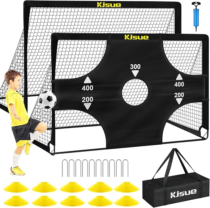 Kids Soccer Goals for Backyard Set, 2 of 6x4 ft Portable Pop Up Soccer Goal Training Equipment, Soccer Net with Target, Soccer Ball, Cones, Soccer Set for Kids Youth Toddler Sports Outdoor Games