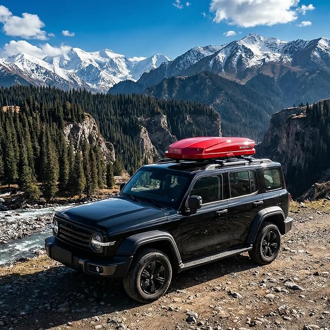 Roof Cargo Box, Dual-Side Opening Design, 14 Cubic Feet Capacity, Waterproof Hard-Shell Storage Box, Includes Straps and Spare Key,Ideal for Travel and Luggage Transport, Red (R62)