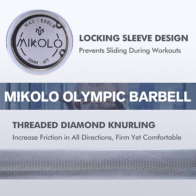 Mikolo 7ft Olympic Barbell, Barbell for Weightlifting and Powerlifting 45lb, Olympic Bar for 1500lbs Capacity, Weight Bar Fit 2” Standard Weights