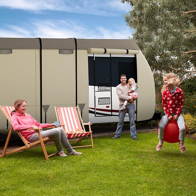 Umbrauto Travel Trailer RV Cover – Upgraded 7-Layer Top Camper Cover, Waterproof & Windproof Trailer Cover for 16'-18' RV, Includes 4 Tire Covers, Tongue Jack Cover and Gutter Cover