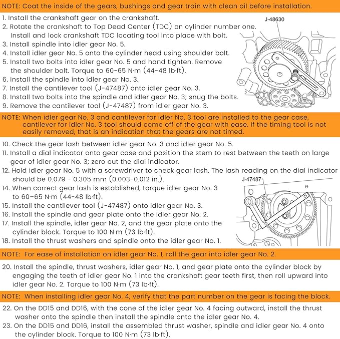 For Detroit Diesel DD15 Engine Camshaft Timing Tool TDC Locating Pin Brake Adjustment Tool Barring Tool Fuel Line Socket J-47487 J-48630 W47058090900 W470589104000 W470589001500 J-46392 W470589046300