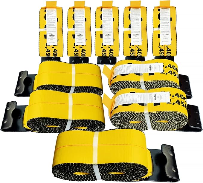 4" x30' Winch Straps with Flat Hook Flatbed Tie Downs Truck Straps 5,400lbs Load Capacity Cargo Control for Flatbeds, Trucks, Trailers, Farms, Rescues, Tree Saver, Yellow(10 Pack)