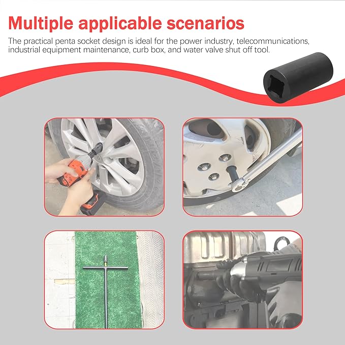 1/2-Inch Drive 13/16-Inch Penta Socket, 5 Point Impact Tool for Curb Boxes, Water Meters, Fire Hydrants