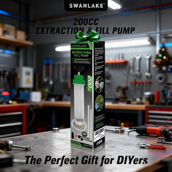 SWANLAKE 200cc Fluid Extractor & Fill Pump, Automotive Fluid Pump Extractor, Oil Change Pumps with 23'' Long Hose, 2PCS 12'' Extension Tubes, Suction Pumps for Lawn Mowers Cars