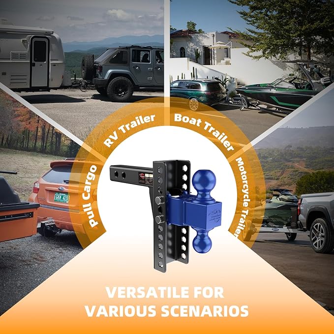 Adjustable Trailer Hitch -Drop Hitch (Fits 2-Inch Receiver) -8" Drop/Rise Tow Hitch, 2" & 2-5/16" Ball Hitches for Trucks -21,500 GTW Hitch Ball Mount with Anti-Theft Locking Hitch Pins