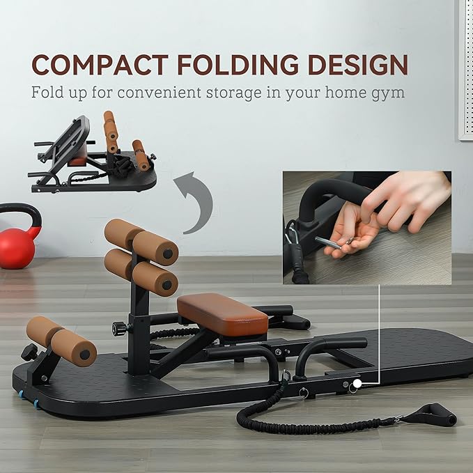 Soozier Foldable Sissy Squat Machine, Hip Thrust Machine with Push Up Stand, Multipurpose Glute Workout Equipment for Home Gym