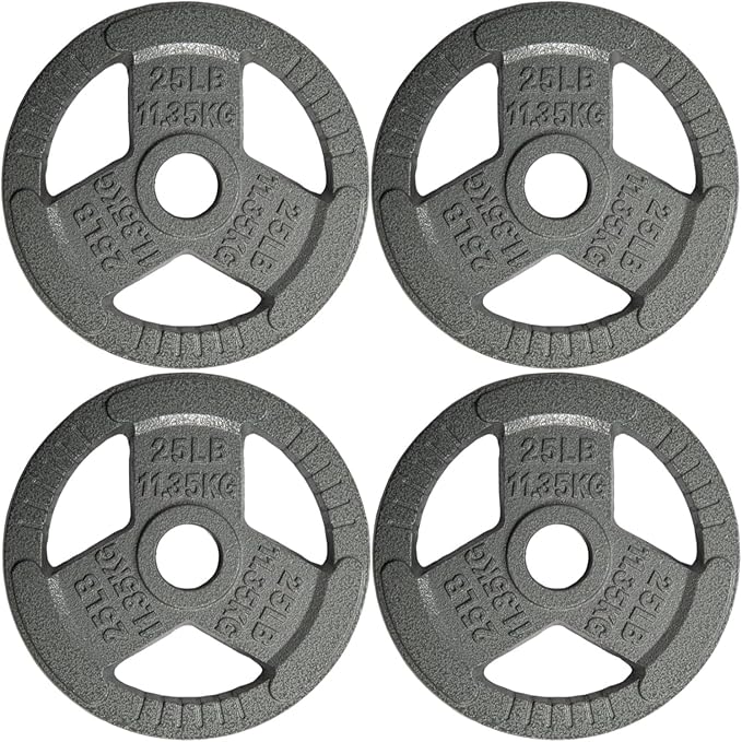 Yes4All Tri-Grip Handles Cast Iron Olympic Weight Plates, 2-Inch Weight Plates for Weight Lifting with Smooth and Durable Finish, Suitable for Strength Training Exercises (Single, Pair and Set)