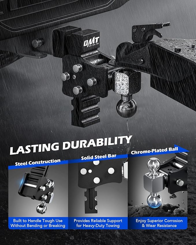 Orion Motor Tech Adjustable Trailer Hitch, Fits 2.5" Receiver, 5" Drop Hitch with 2" & 2-5/16" Balls, Anti-Theft Steel Tow Hitch Stowable Hitch Rotatable Ball Mount, 20000 lb GTW for Class V Vehicles