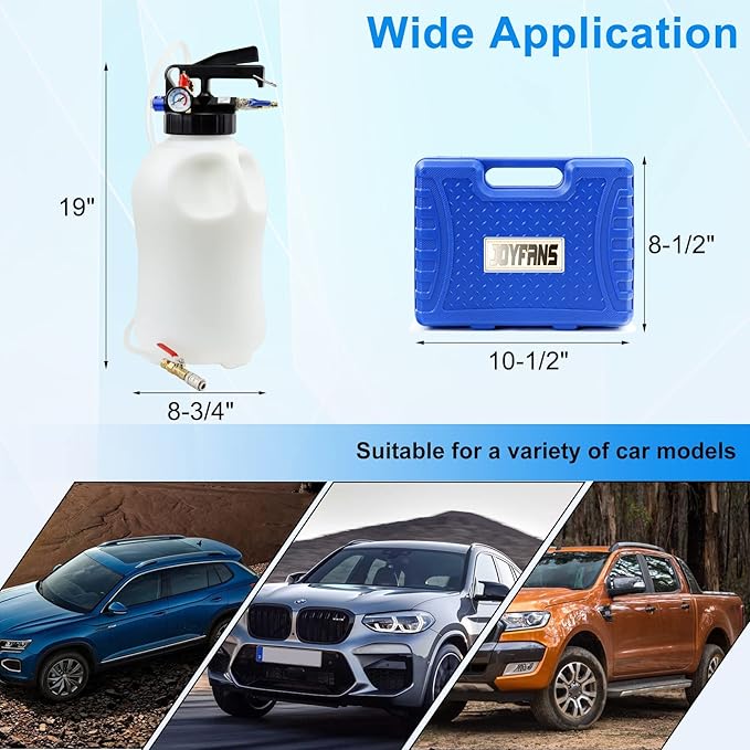 JoyFans 10L Pneumatic Transmission Fluid Pump Extractor and Dispenser, Gearbox Oil Transfer System Refill Fill Evacuator Tool Kit with 15PCS ATF Adapters for Most Garage Shop Vehicles
