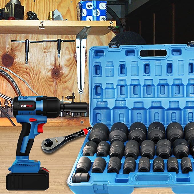 MacWork 29 Pieces Impact Socket Set, 3/4-Inch Drive, Standard, SAE 3/4 inch to 2-1/2 inch, CR-V Alloy Steel, 6-Point Sockets with a Storage Case