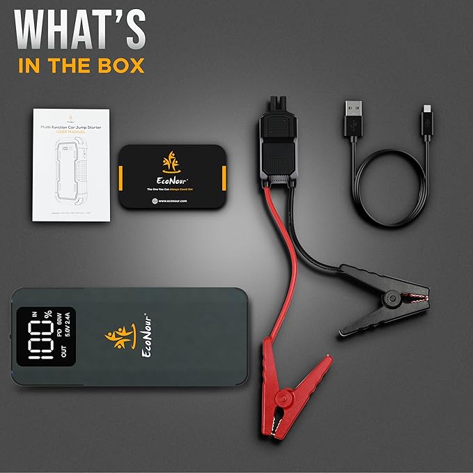 6000A Car Jump Starter – 12V Portable Battery Booster for All Gas & Up to 12L Diesel Engines, Dual USB Quick Charge, DC Output, Built-in LED Flashlight, Heavy-Duty Jump Pack