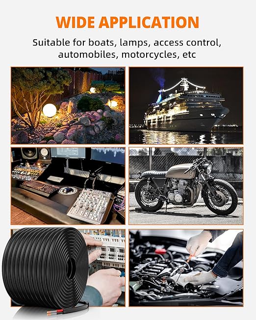 12 Gauge Wire, 12 AWG 2 Conductor Electrical Wire, Flexible/Oxygen-Free Tinned Copper/Stranded PVC 12/2 Cord for Automotive, Marine, LED Strips, Solar, RV, Lighting (100FT)