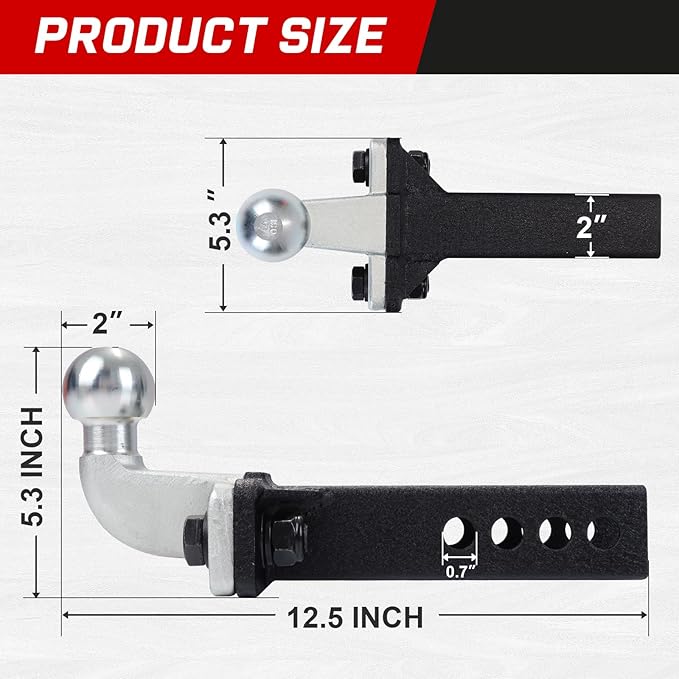 Trailer Hitch Ball Mount with 2" Trailer Ball, Universal Fits 2" Receiver of Truck SUV Car ATV, 5000 LBS GTW, 3“ Rise Ball Hitch, Heavy Duty Carbon Steel Multi-Scenario Use Tow Hitch