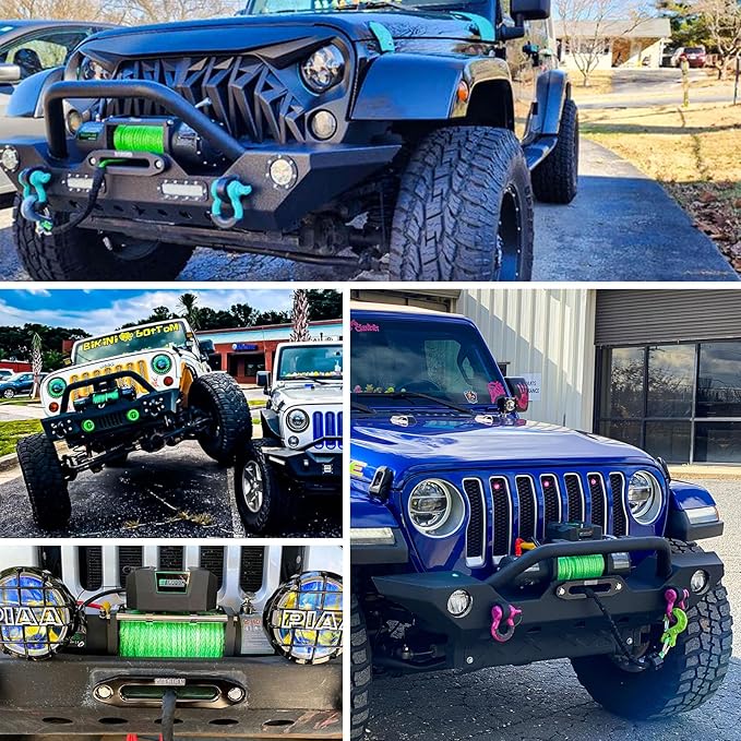 Winch 9500lb Winch 12V Waterproof Electric Winch Synthetic Rope Winch with Wireless Remote and Corded Control for Truck SUV Jeep Wrangle (Green Rope)