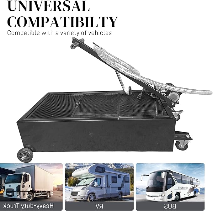 25 Gallon Oil Drain Pan with Electric Pump, Low-Profile Oil Pans for Changing Oil, T-Handle and J-Hook Makes Drain Easier, Black