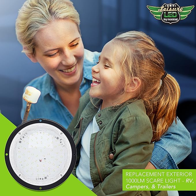 RV Trailer Camper 1000 Lumen 5th Wheel Black 8.5" Round Scare Porch 12V LED Light (LED Light 1000 Lumen Black)