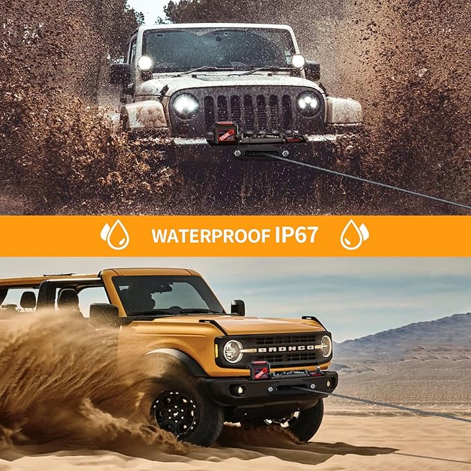 CXRCY 12V Electric Winch,17500LBS Load Capacity Synthetic Rope Towing Winches for Jeep Truck SUV,with Wired Handle and Wireless Remote