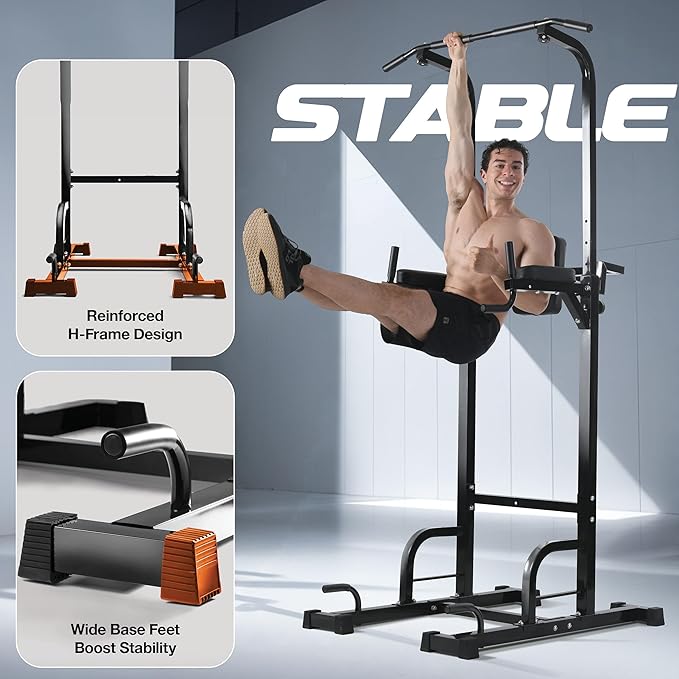 Pull Up Bar Free Standing - Power Tower, Multi-Functional Pullup Dip Station, Calisthenics Equipment Station For Home Gym - 440LBS Capacity, Height Adjustable, Durable, Heavy-Duty Strength Training For Men & Women To Build Muscle.