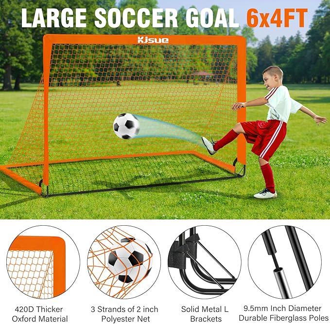 Kids Soccer Goals for Backyard Set, 2 of 6x4 ft Portable Pop Up Soccer Goal Training Equipment, Soccer Net with Target, Soccer Ball, Cones, Soccer Set for Kids Youth Toddler Sports Outdoor Games