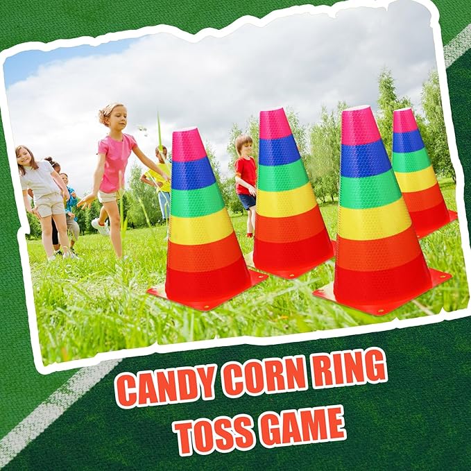 12 Pack Candy Corn Ring Toss Game - Plastic Cones, 9 Inch Training & Sport Agility Field Markers for Youth Soccer & Skating Practice