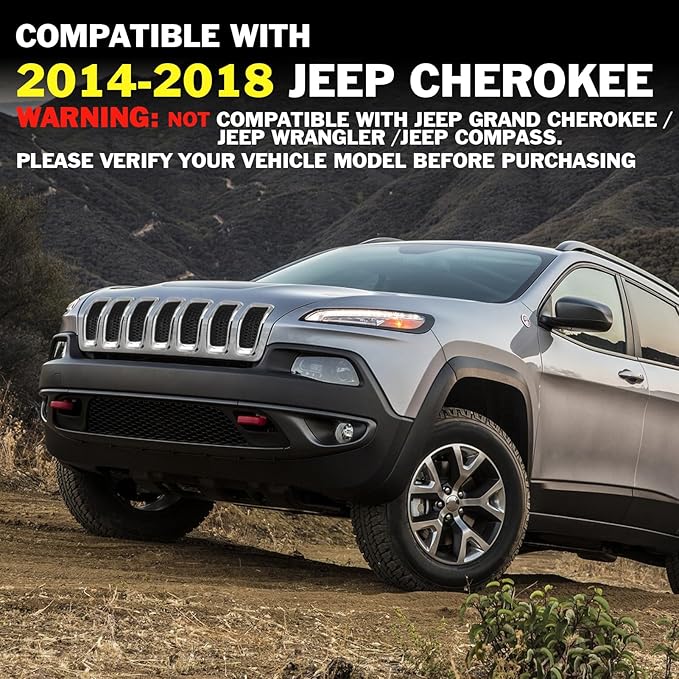 JINCHEN 7pcs Grill Mesh Inserts Fit for Jeep Cherokee 2014-2018, Honeycomb Mesh Front Grill Inserts Grille Cover Frame Trims (Chrome Trim)