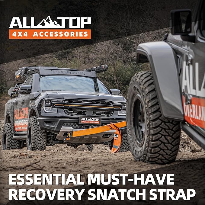 ALL-TOP Recovery Snatch Strap, 4in x 20ft - 46500Lbs, Extreme Duty 100% Nylon Kinetic Towing Recovery Strap with 22% Elongation & Reinforced Loops