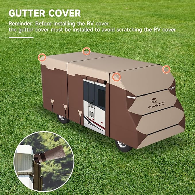 VINPATIO Class C RV Cover Fits 29'-32' RV, 600 Oxford Fabric Two Color Design, Heavy Duty Windproof Waterproof Anti-UV Class C Motorhome Cover with 2 Extra Long Straps, Gutter Covers